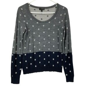 The Limited Women's Sweater Size S Gray Blue Polka Dot Long Sleeve Knit Pullover
